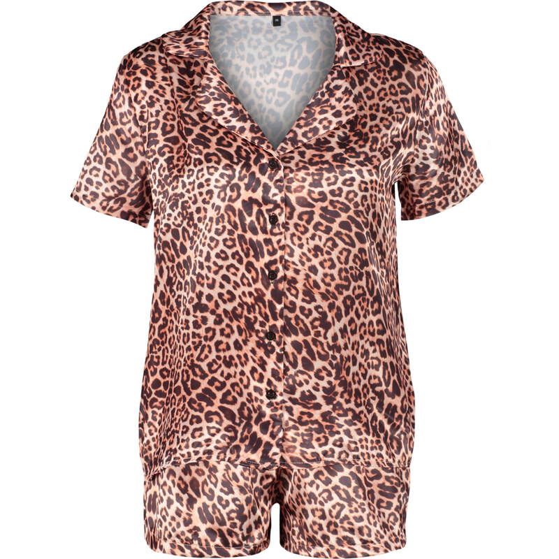 Trendyol Multicolored Leopard Patterned Satin Shirt-Shorts Woven Pajama Set