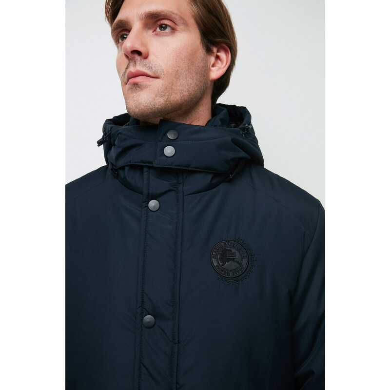 River Club Men's Navy Blue Camouflage Hooded Water And Windproof Winter Coat & Parka