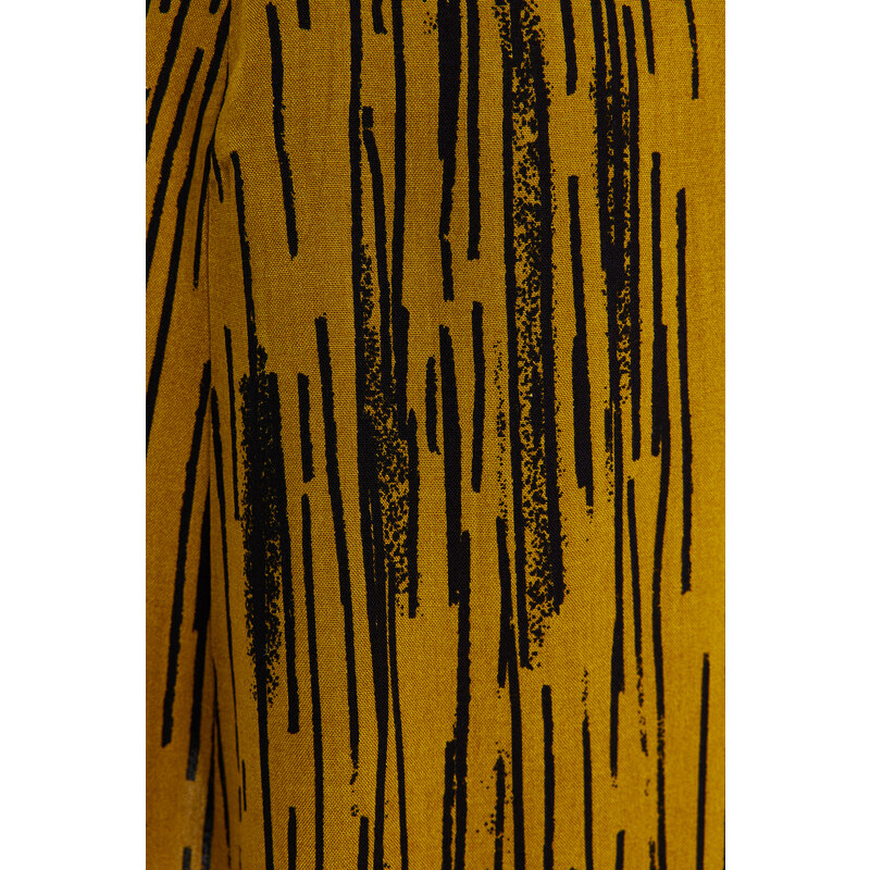 Trendyol Mustard Slit Detail Viscose Fabric Patterned Midi Woven Skirt