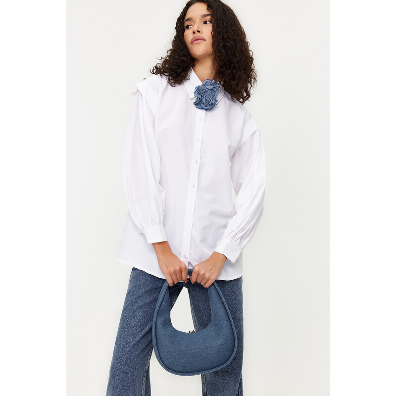 Trendyol Ecru Balloon Sleeve Cotton Woven Shirt