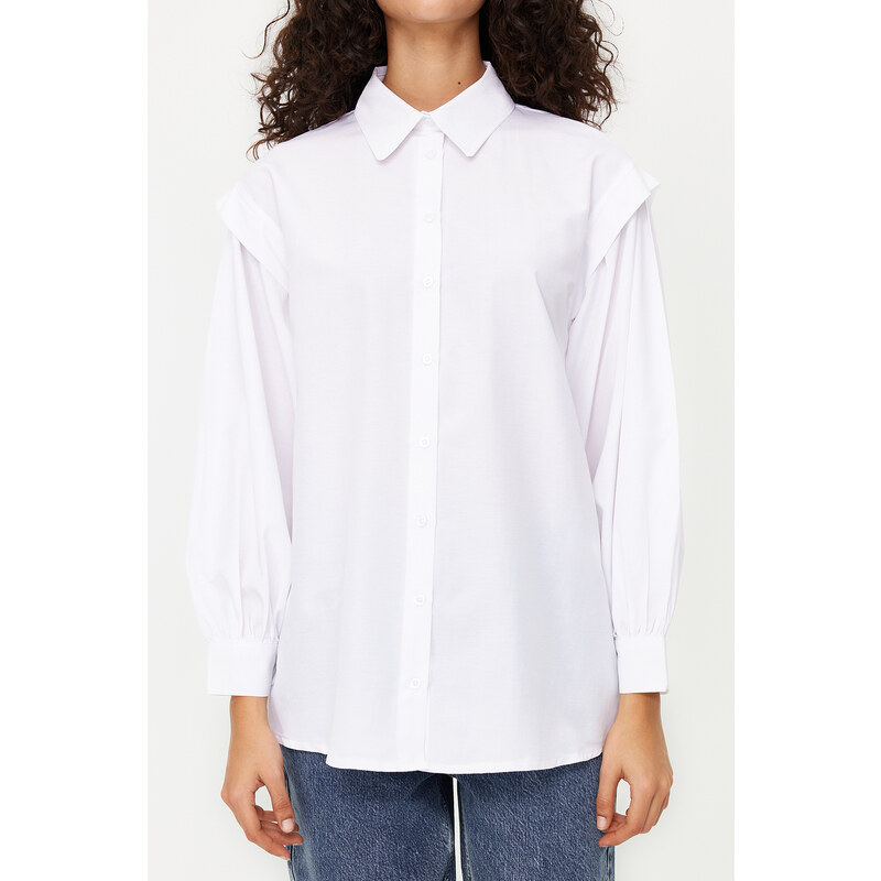 Trendyol Ecru Balloon Sleeve Cotton Woven Shirt