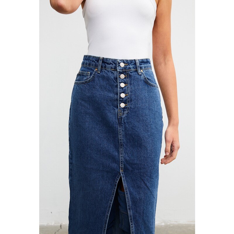 VATKALI Slit denim midi skirt