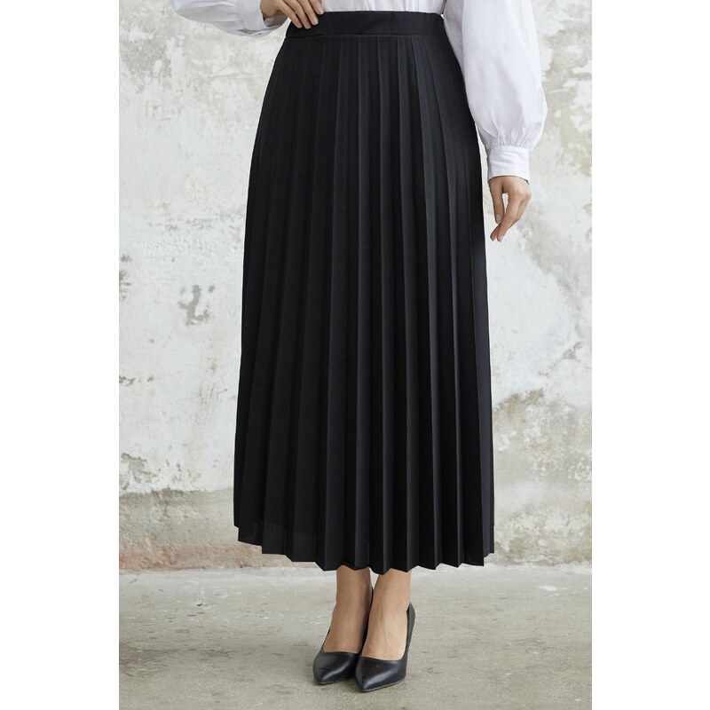 InStyle Luisa Waist Elastic Pleated Skirt - Black