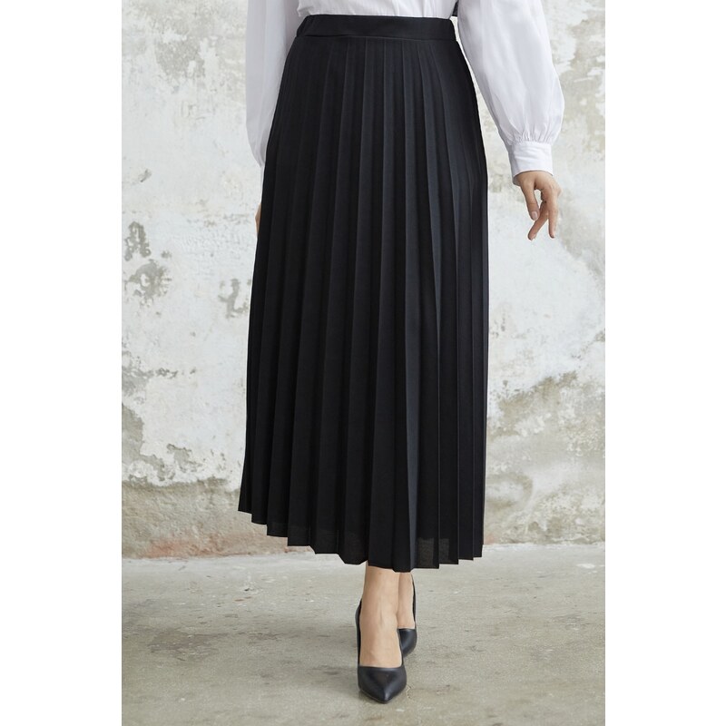 InStyle Luisa Waist Elastic Pleated Skirt - Black