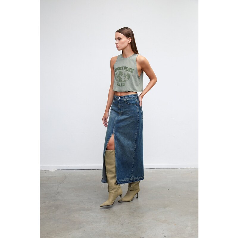 VATKALI Slit denim midi skirt