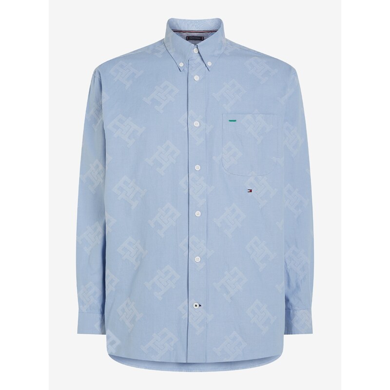Světle modrá pánská vzorovaná košile Tommy Hilfiger Premium Oxfor - Pánské