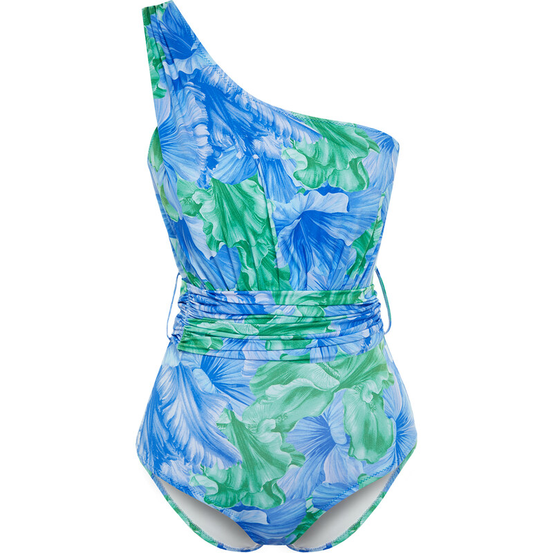 Trendyol Floral Patterned Single Shoulder Draped Regular Swimsuit