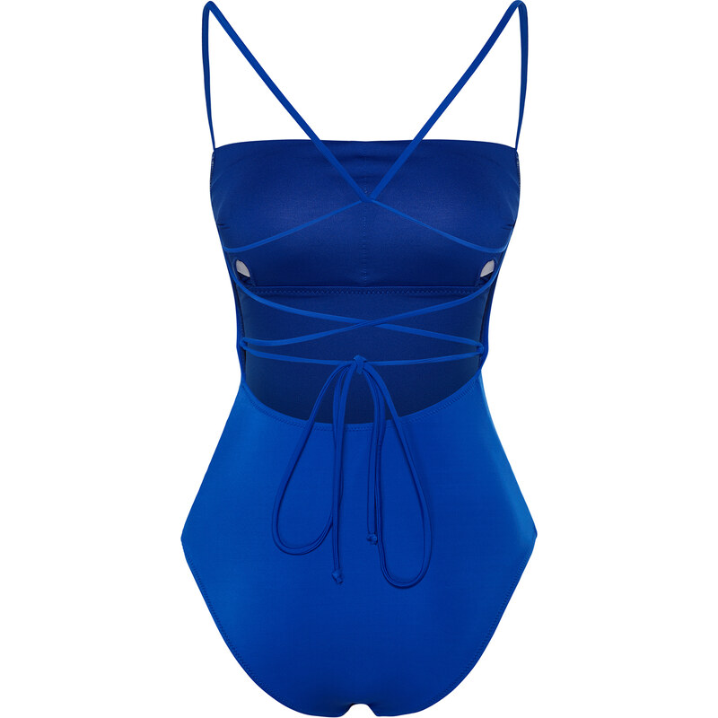 Trendyol Saxe Blue Square Neck Decollete Regular Swimsuit