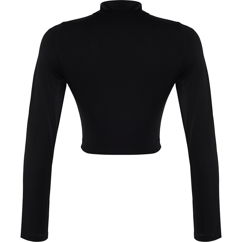 Trendyol Black Swim Zipper Long Sleeve Bikini Top