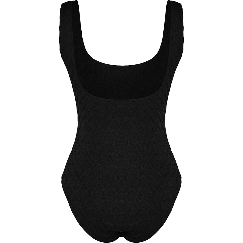 Trendyol Black Square Neck Regular Textured Swimsuit