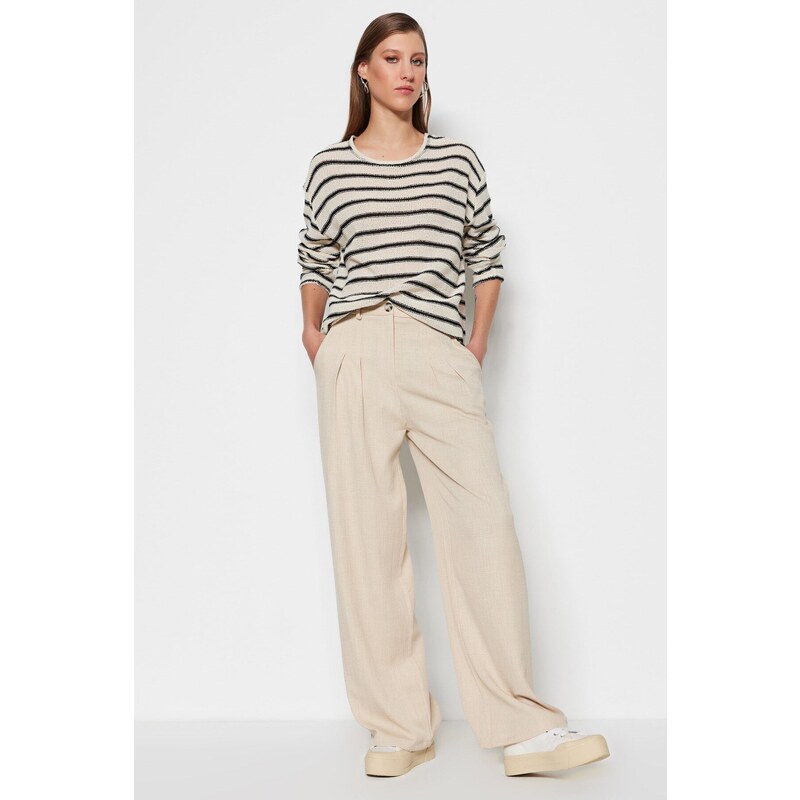 Trendyol Ecru Linen Look Široké tkané kalhoty s širokými nohavicemi 107059302