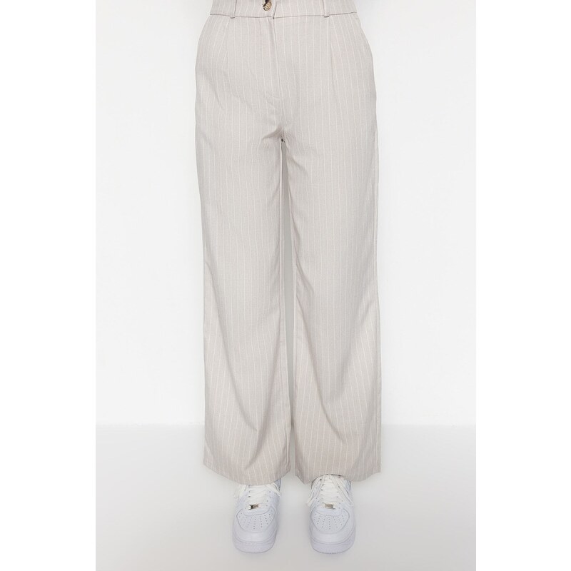 Trendyol Stone Široké nohavice/Široké nohavice tkané pruhované kalhoty