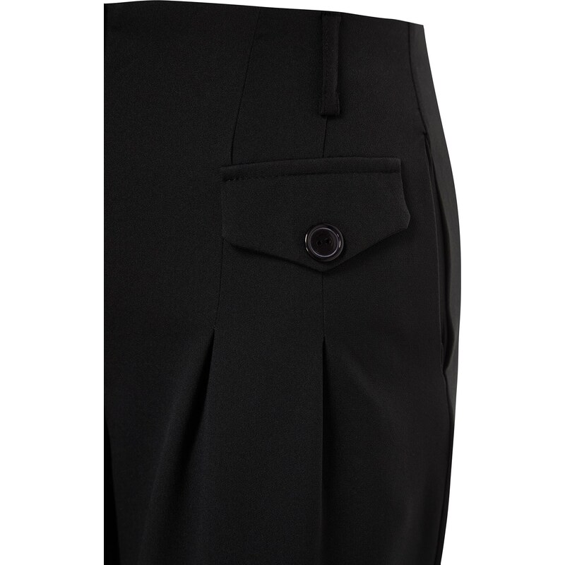 Trendyol černé tkané kalhoty se širokými nohavicemi