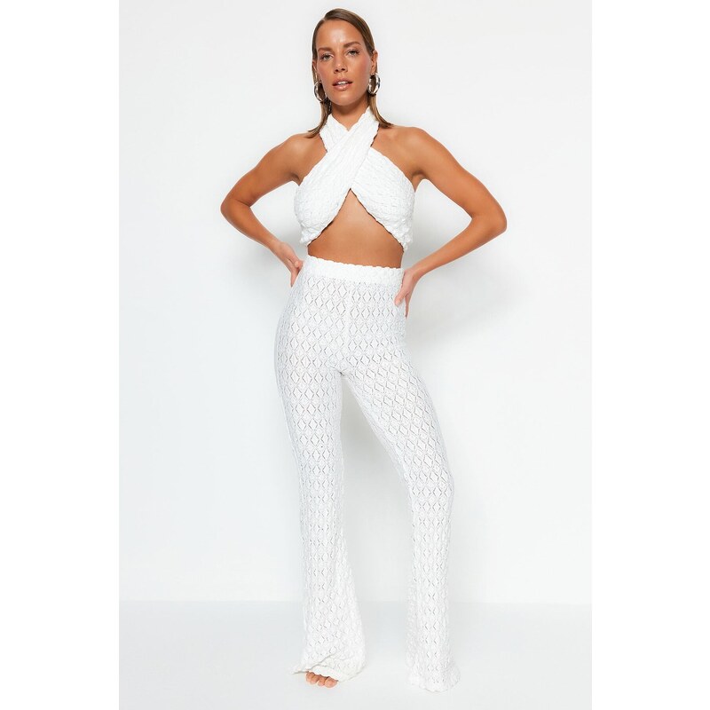 Pletené kalhoty Trendyol Ecru 107059404