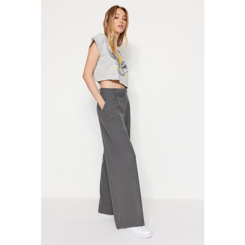 Tkané kalhoty Trendyol Anthracite Palazzo/Extra Wide Leg