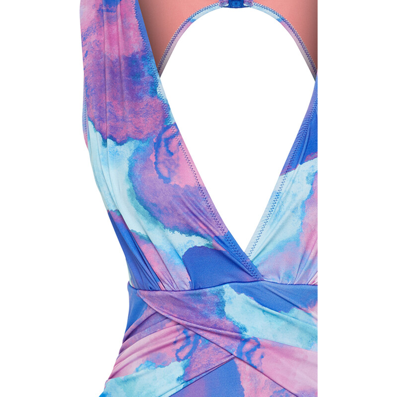 Trendyol Abstract Patterned Deep Low-cut Draped Regular Swimsuit