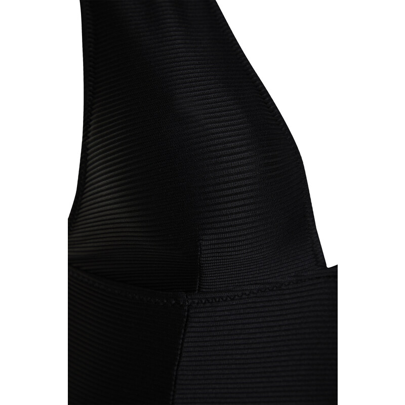 Trendyol Black V Neck Textured Regular Swimsuit