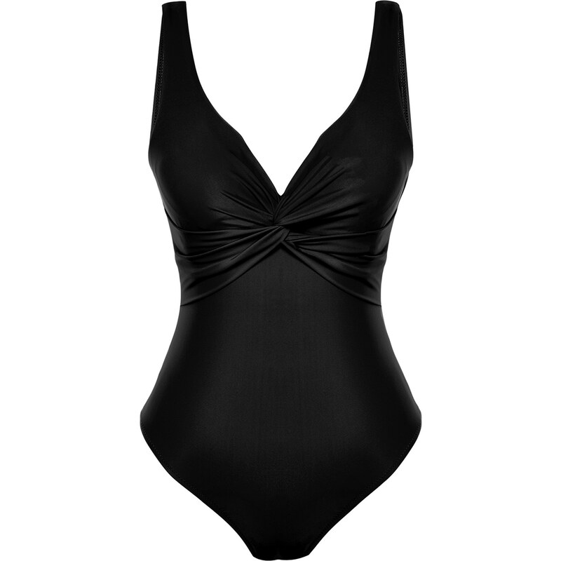 Trendyol Black V-Neck Knotted Regular Swimsuit