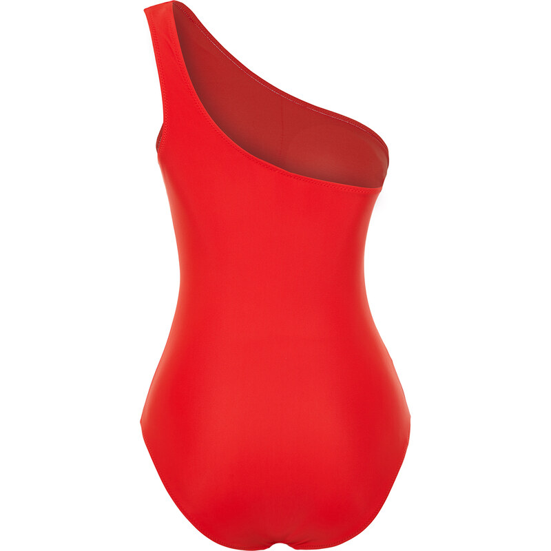 Trendyol Red One-Shoulder Draped Regular Swimsuit