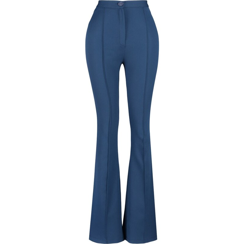 Trendyol Navy Blue Tkané kalhoty s vysokým pasem Flare Up