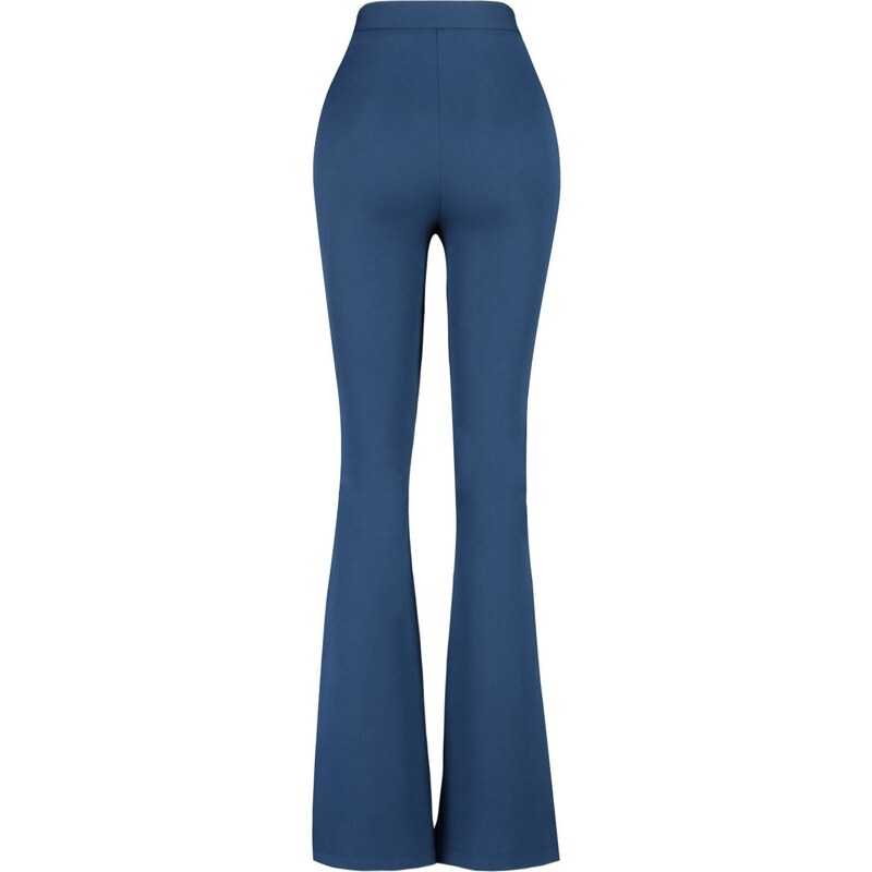 Trendyol Navy Blue Tkané kalhoty s vysokým pasem Flare Up