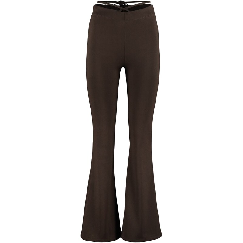 Trendyol Brown Tie Detailed Flare / Flare Leg High Waist Knitted Leggings Trousers