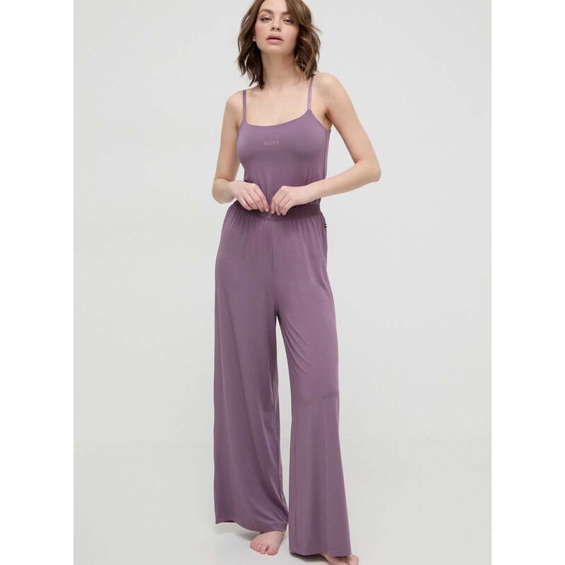 Kalhoty BOSS fialová barva, high waist