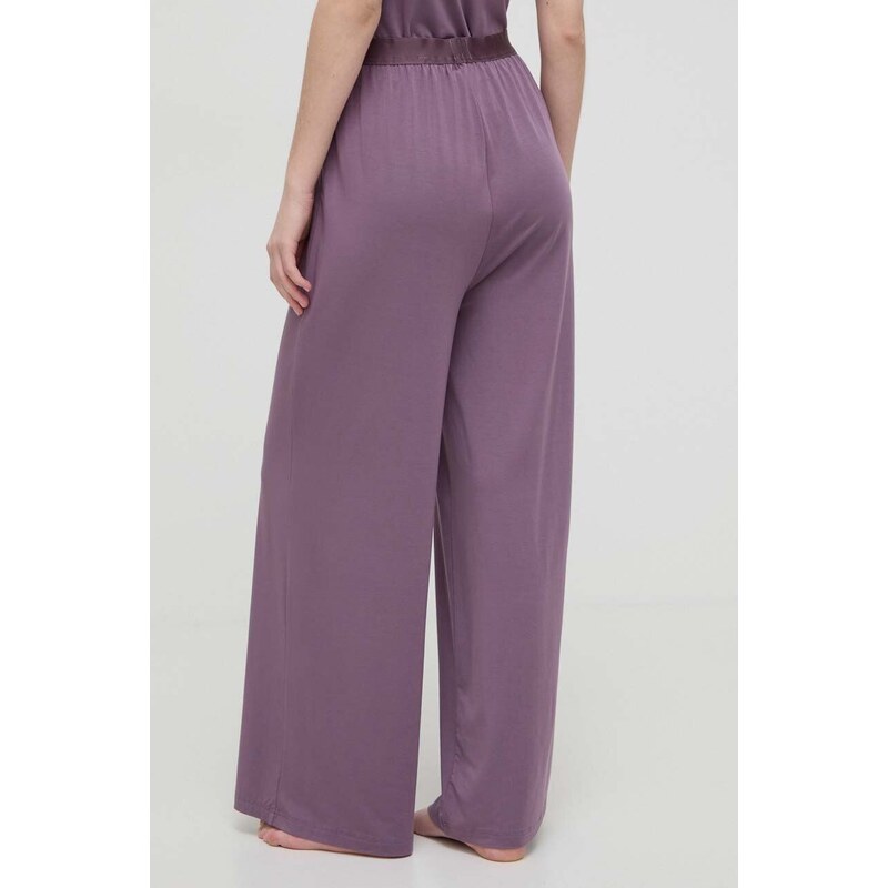 Kalhoty BOSS fialová barva, high waist
