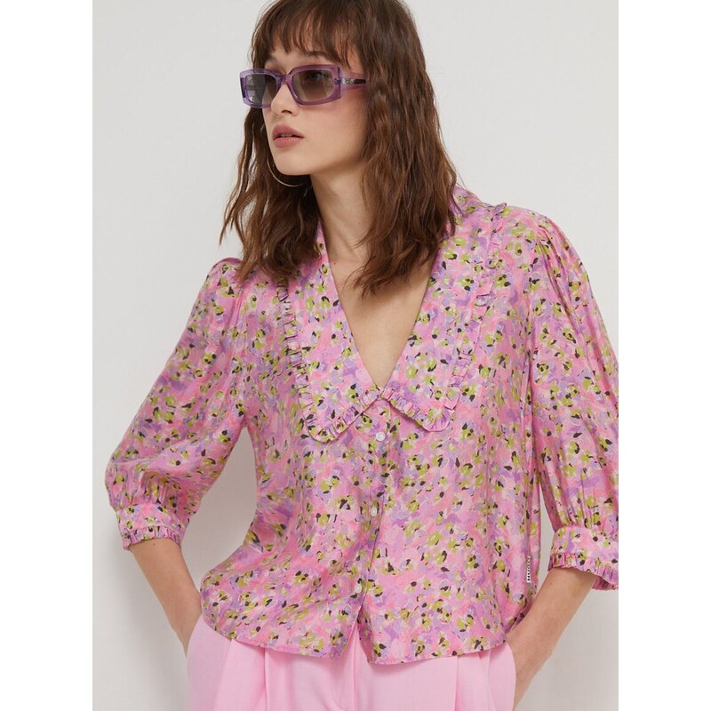 Košile HUGO dámská, růžová barva, regular, s klasickým límcem