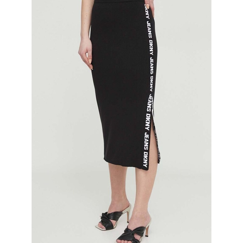 Sukně Dkny černá barva, midi, pouzdrová, DJ4R0117