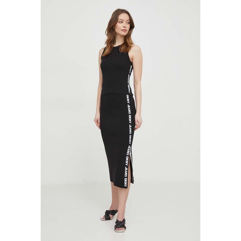 Sukně Dkny černá barva, midi, pouzdrová, DJ4R0117