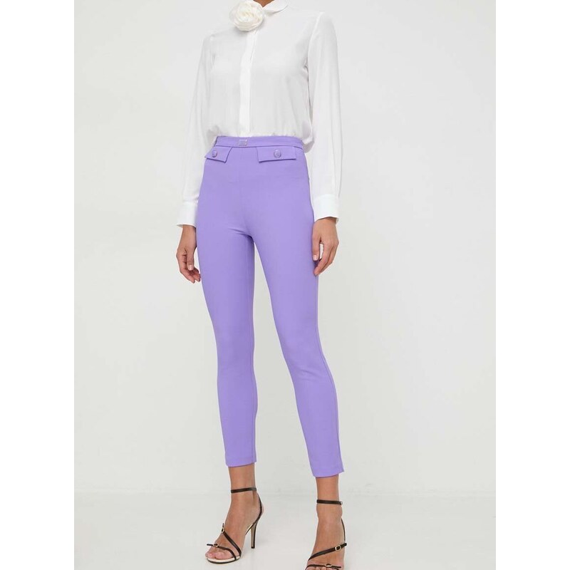 Kalhoty Elisabetta Franchi dámské, fialová barva, přiléhavé, medium waist, PA02841E2