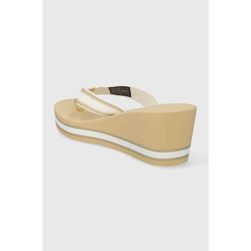 Žabky Tommy Hilfiger HILFIGER WEDGE BEACH SANDAL dámské, béžová barva, na klínku, FW0FW07903