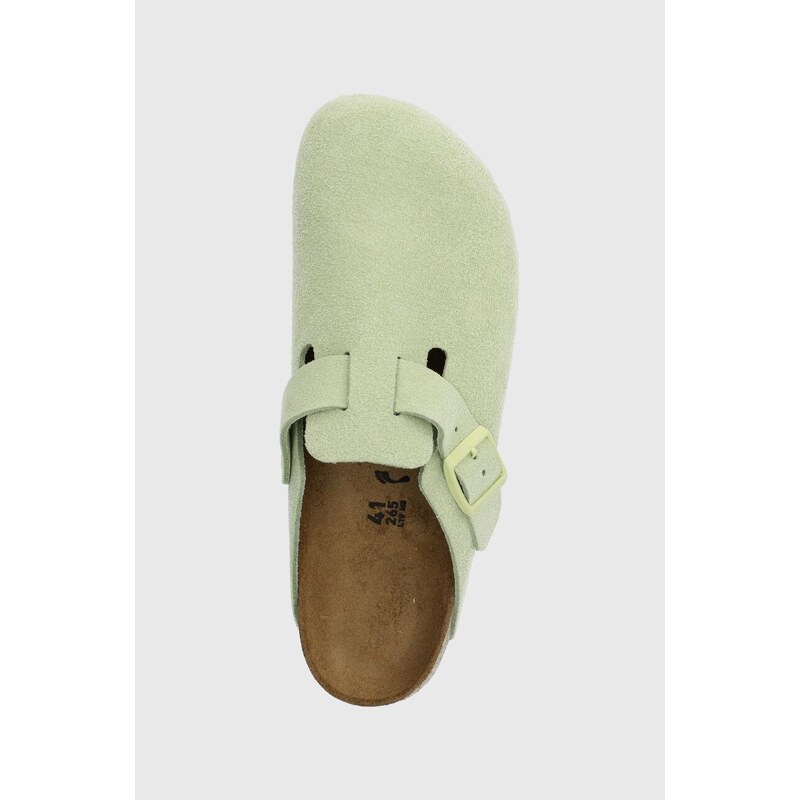 Semišové pantofle Birkenstock Boston dámské, zelená barva, 1026810