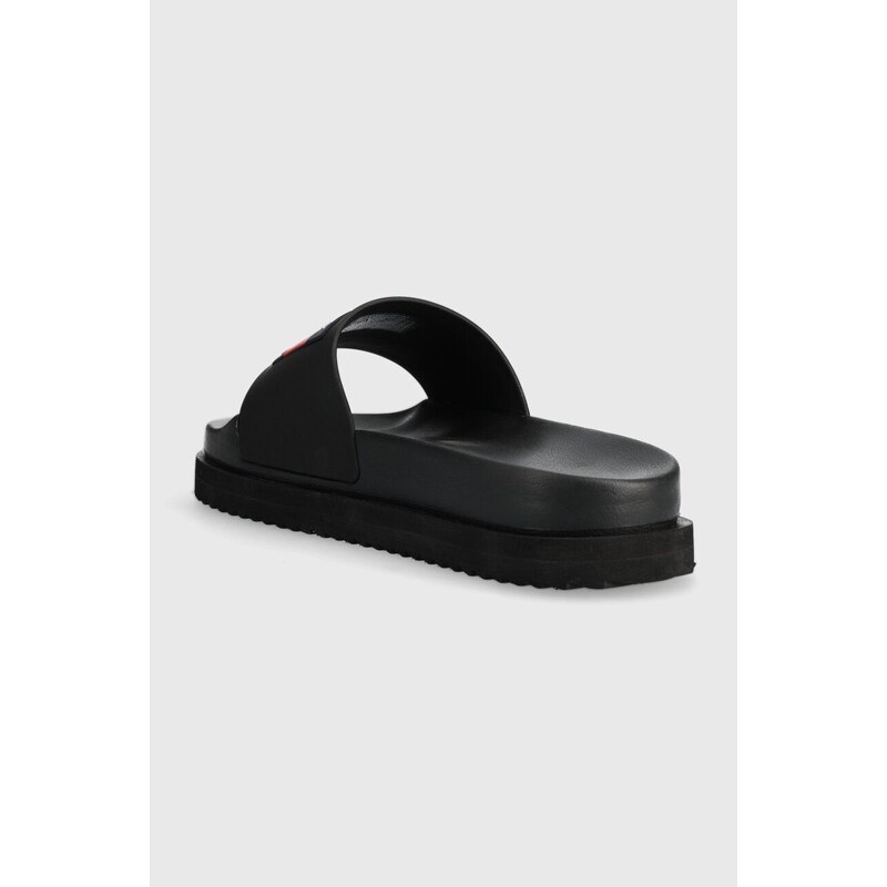 Pantofle Tommy Jeans TJW ELEVATED FLATFORM SLIDE dámské, černá barva, na platformě, EN0EN02451