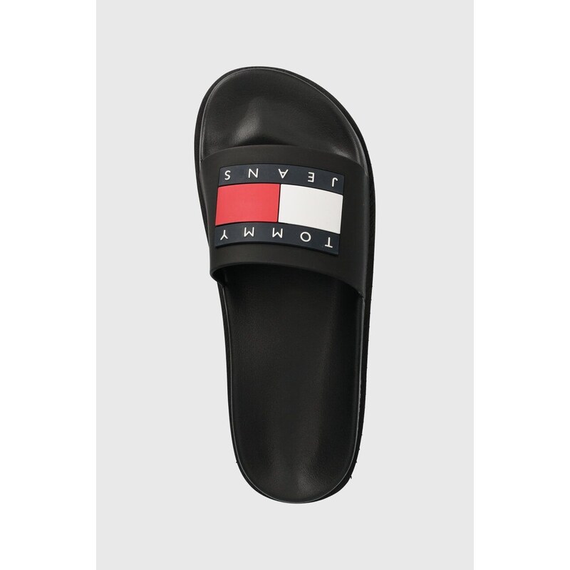 Pantofle Tommy Jeans TJW ELEVATED FLATFORM SLIDE dámské, černá barva, na platformě, EN0EN02451