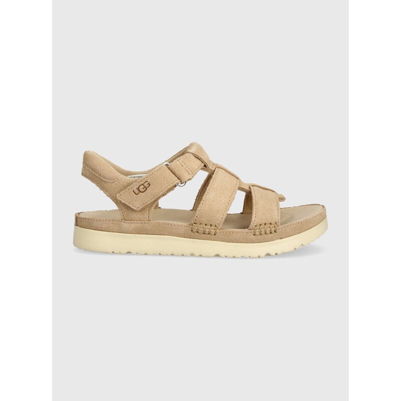 Dětské semišové sandály UGG GOLDENSTAR STRAP béžová barva