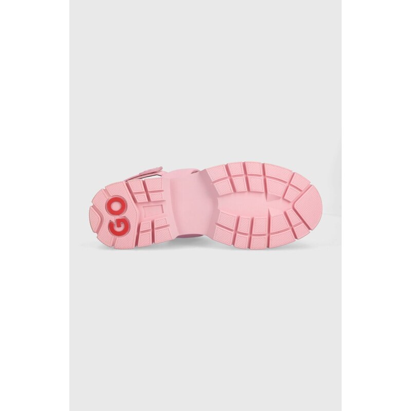 Kožené sandály HUGO Kris dámské, růžová barva, na platformě, 50517374