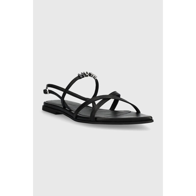 Kožené sandály HUGO Ellye dámské, černá barva, 50517495