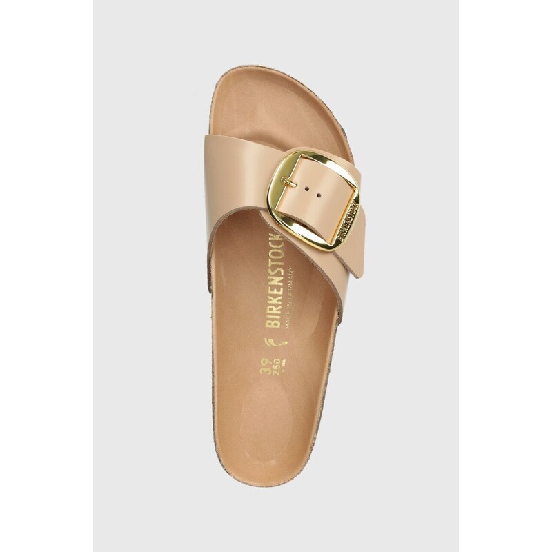 Kožené pantofle Birkenstock Madrid Big Buckle dámské, béžová barva, 1026496