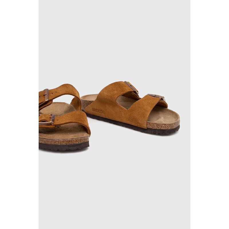 Semišové pantofle Birkenstock Arizona dámské, hnědá barva, 1027162