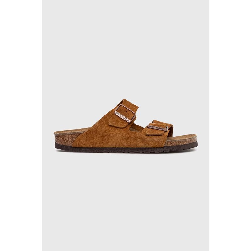 Semišové pantofle Birkenstock Arizona dámské, hnědá barva, 1027162