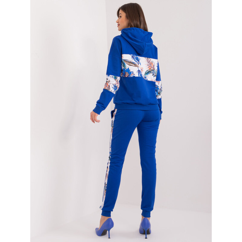 Fashionhunters Kobaltově modrá dvoudílná bavlněná tepláková souprava