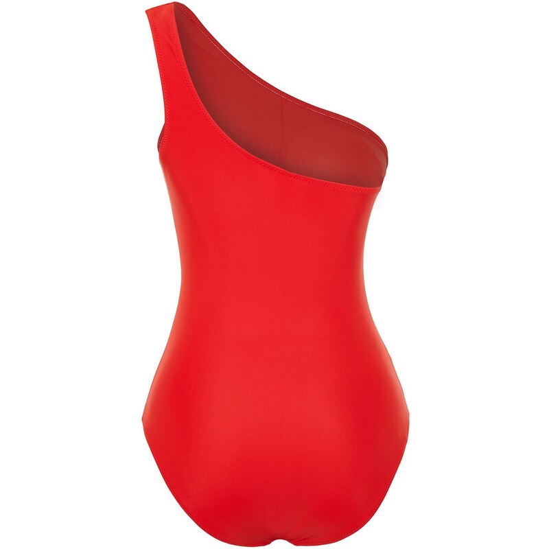 Trendyol Red One-Shoulder Draped Regular Swimsuit