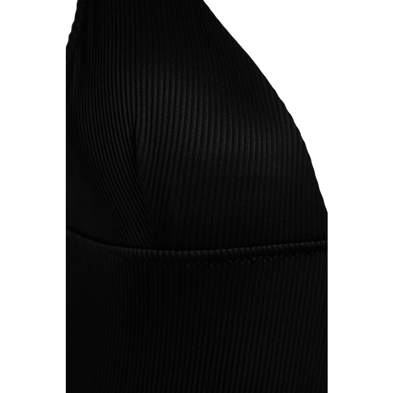 Trendyol Black V-Neck Textured Regular Swimsuit