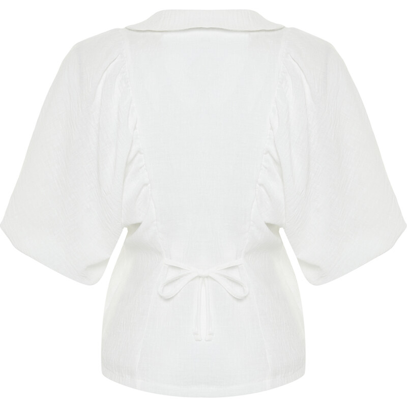 Trendyol Ecru Back Lace Detailed Woven Linen Look Shirt