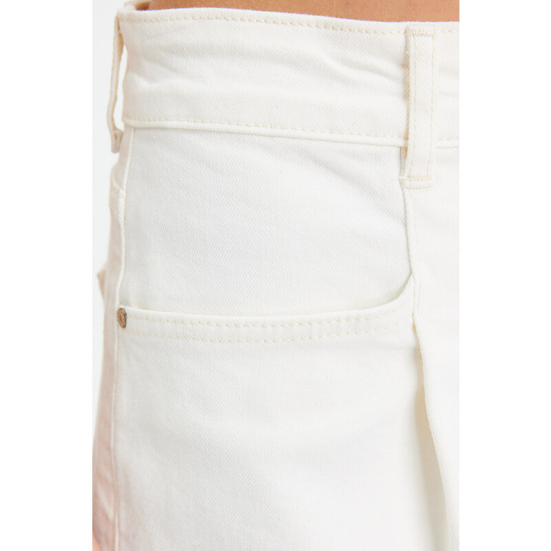 Trendyol Beige Stitch Detail High Waist Denim Shorts & Bermuda