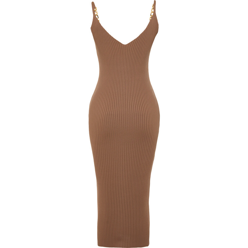 Trendyol Mink Midi Knitwear Metal Accessory Detailed Knitwear Dress