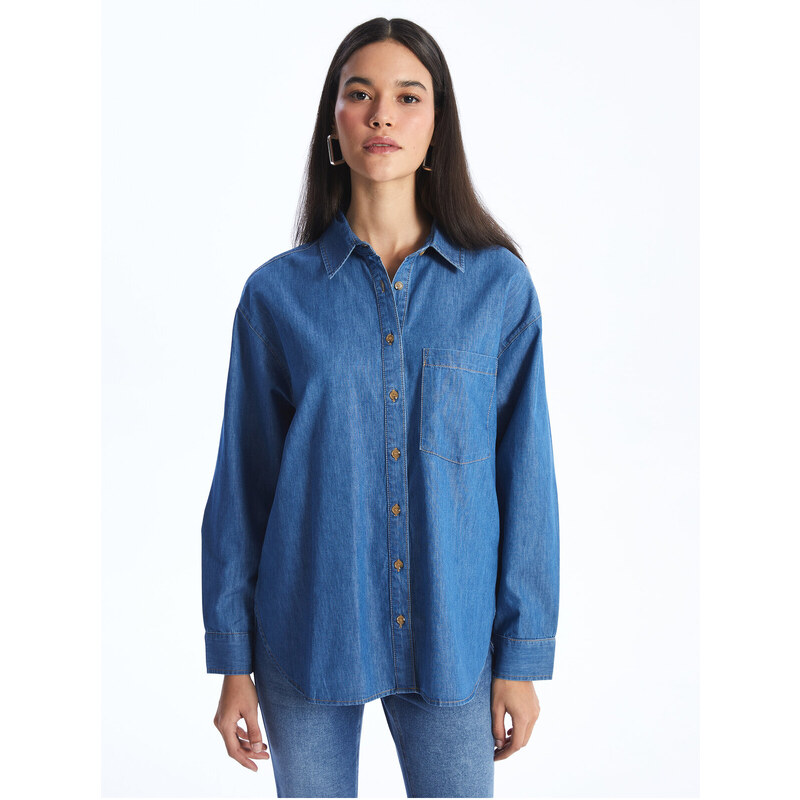 LC Waikiki Women's Straight Long Sleeve Oversized Jean Shirt