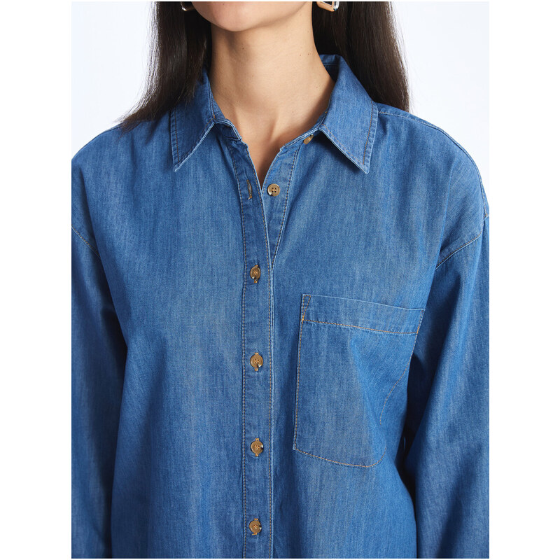 LC Waikiki Women's Straight Long Sleeve Oversized Jean Shirt